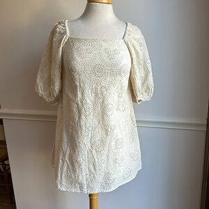 Jen's Pirate Booty Lace Puff Sleeve Square Neck Eyelet Mini Dress White small